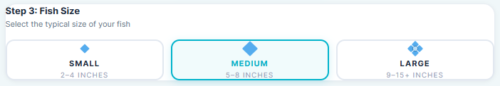 Select typical fish size (Small, Medium, Large) in Smart Pond Fish Stocking Calculator