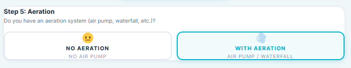 Select aeration system (No Aeration or With Aeration) in Smart Pond Fish Stocking Calculator