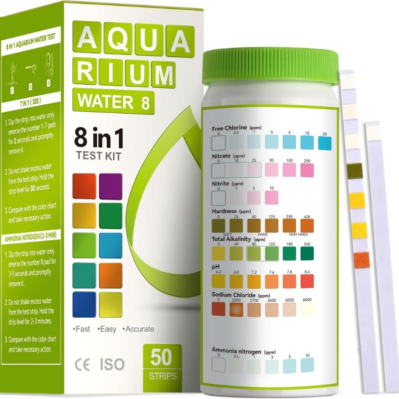 AAwipes 8-in-1 pond water test kit strips for checking pH, ammonia, nitrite, nitrate, hardness, and other water parameters