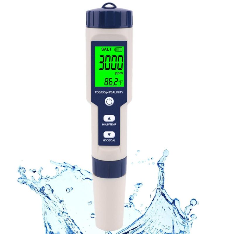 Hofun 5-in-1 digital salinity and pH meter for koi ponds and aquariums
