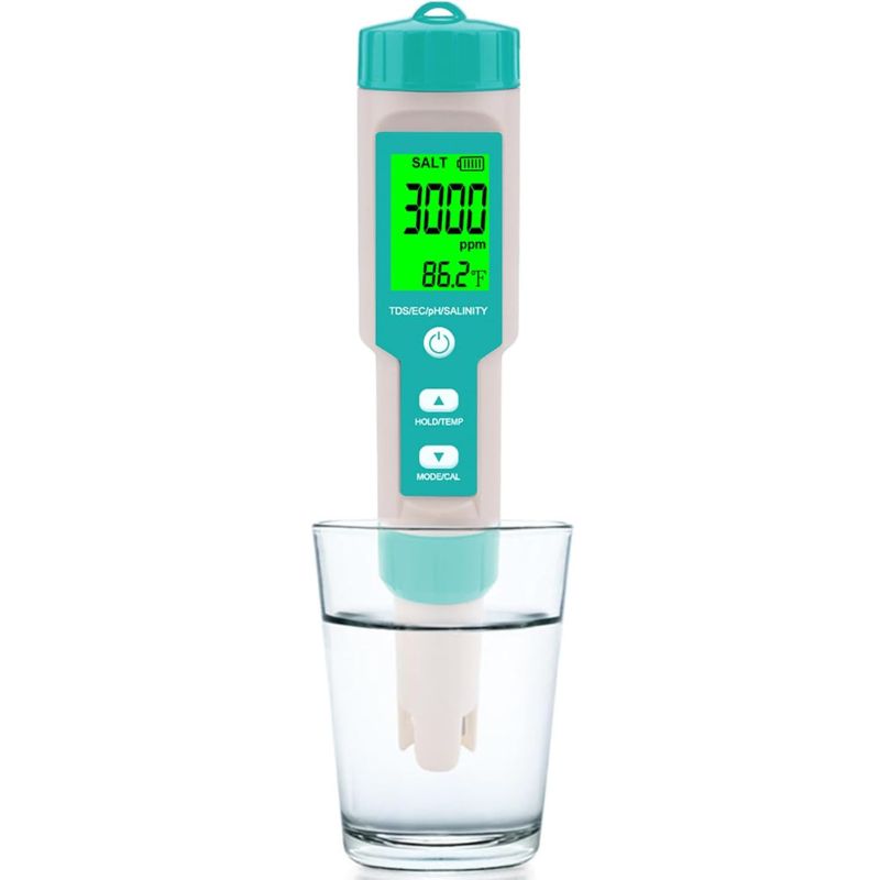 ORAPXI 5-in-1 digital salt meter for pond, pool, and aquarium water testing