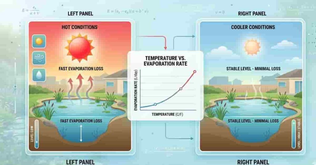 Diagram showing relationship between pond water temperature and evaporation rate changes