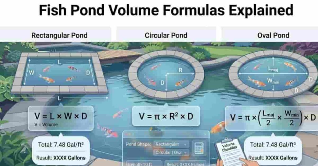 Step by step guide for calculating pond gallons using pond volume formulas