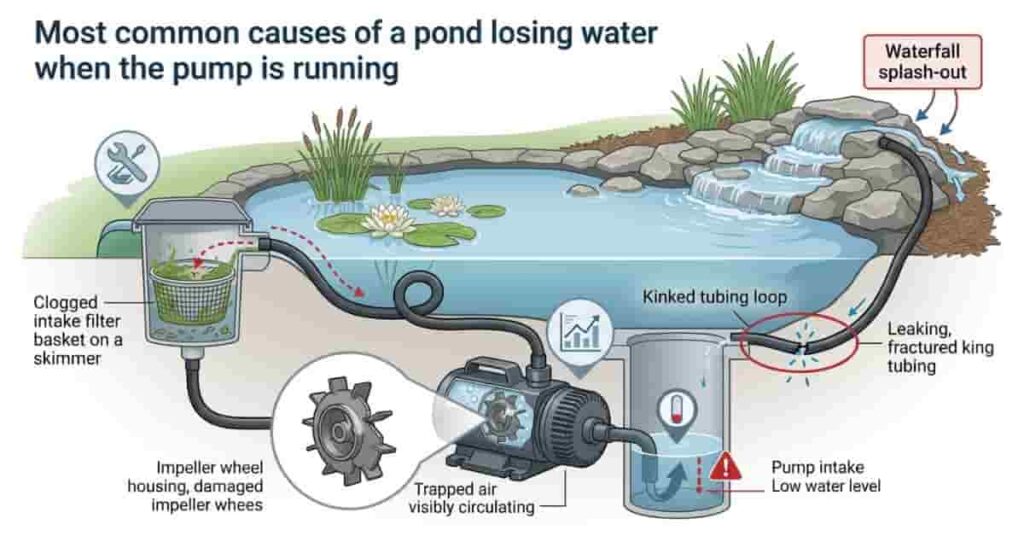 common causes of pond losing water when pump is on infographic