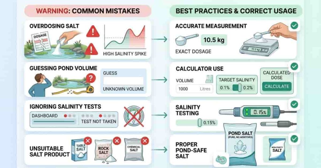 Pond salinity chart comparing common pond salt concentrations and recommended uses