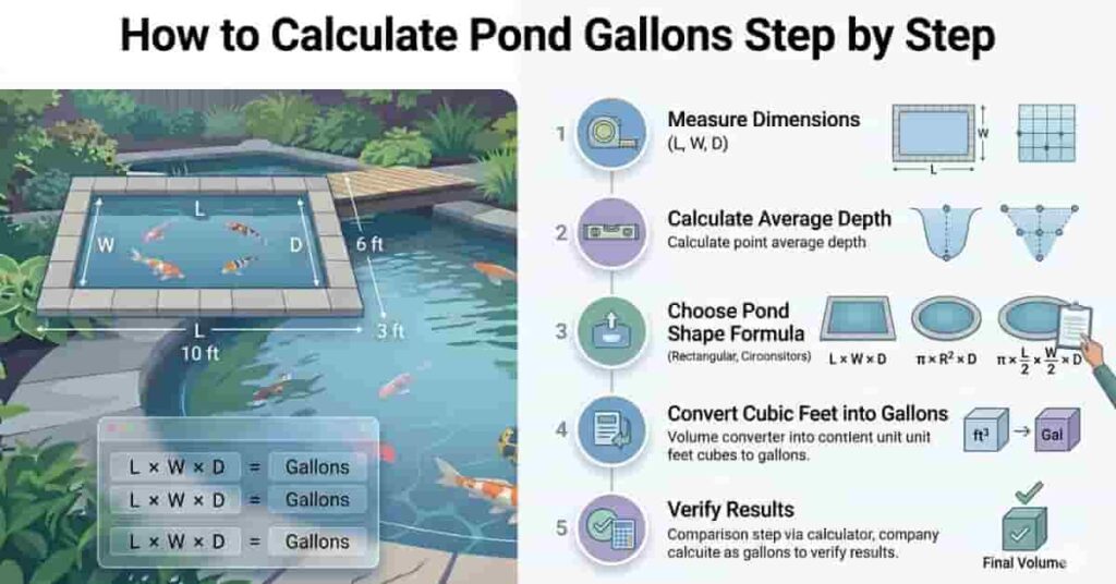 Fish pond volume formulas for rectangular circular and oval pond gallon calculations