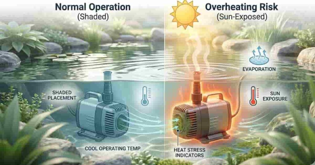 comparison showing hot weather causing pond pump overheating in summer conditions