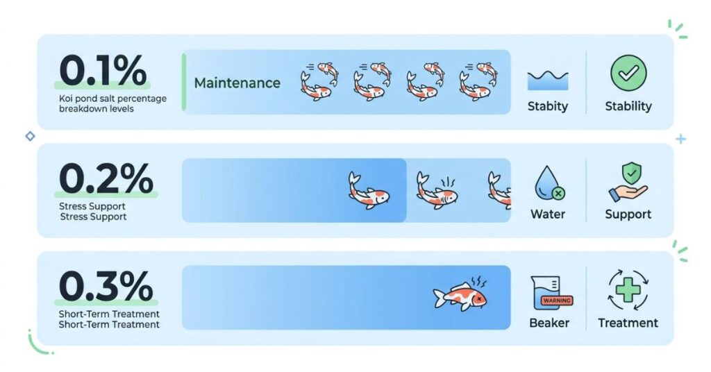 koi pond salt percentage guide showing 0.1 0.2 and 0.3 percent levels explained for koi fish care