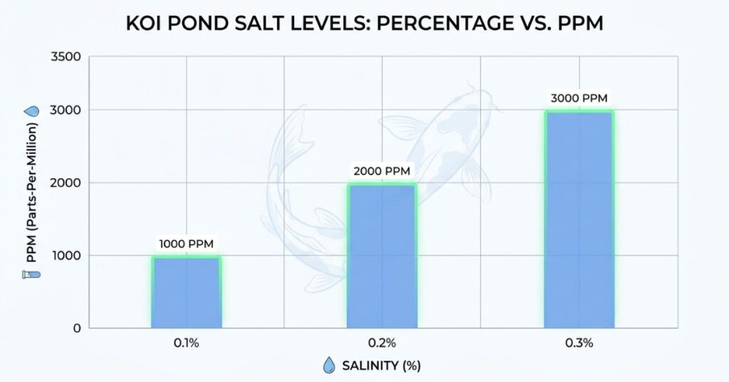 koi pond salt ppm chart showing conversion of salt percentage to ppm levels in pond water
