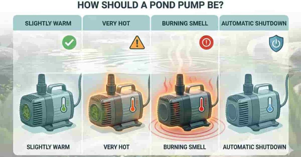 chart explaining normal and dangerous pond pump temperature levels and warning signs