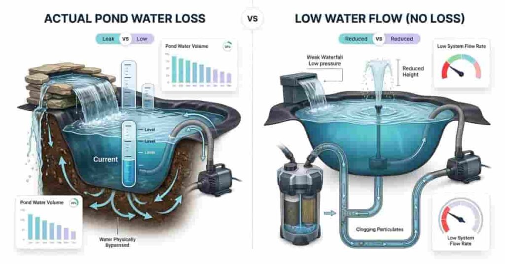 comparison between pond water loss and low pond pump flow problems