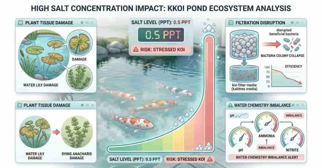 koi pond salt calculator showing safe dosage range for pond water treatment