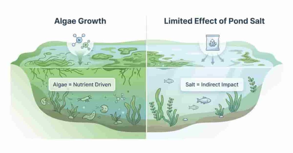 Does pond salt kill algae comparison showing limited indirect effect of salt on algae growth in pond water