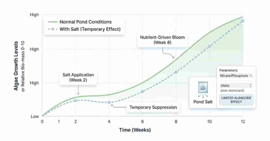 Graph showing salt has temporary and limited effect on stopping algae growth in ponds