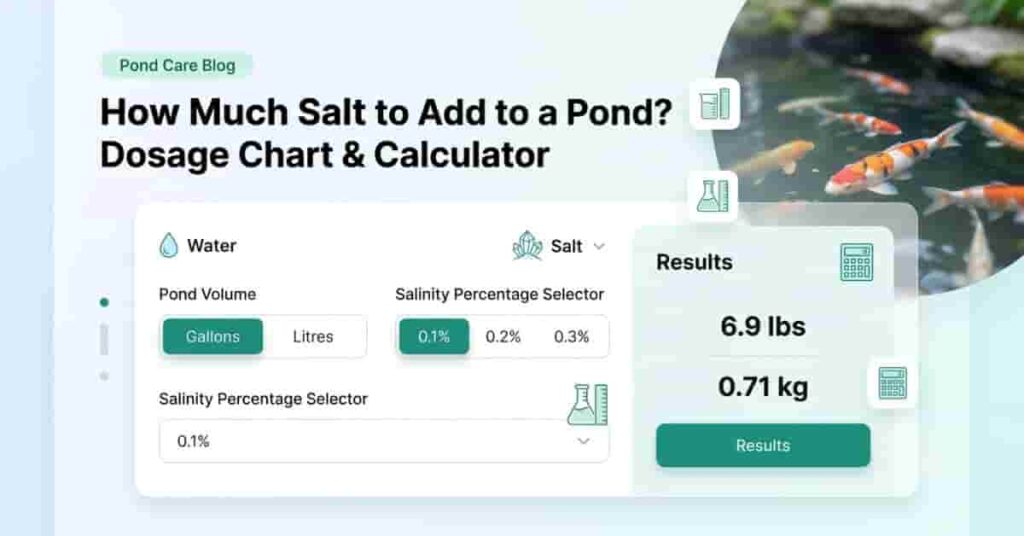Pond salt calculator showing how much salt to add to a pond with dosage chart and salinity levels