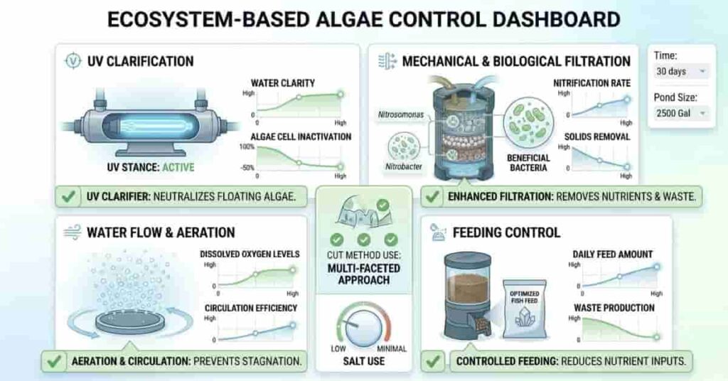 Best algae control methods in ponds including filtration UV clarifier and water movement systems