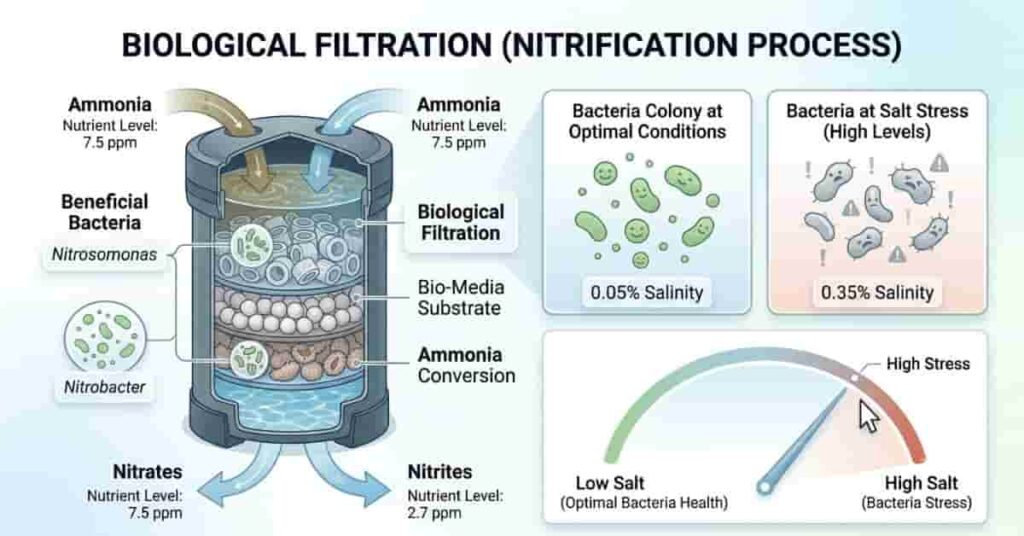 Effect of pond salt on beneficial bacteria and biological filtration system in ponds