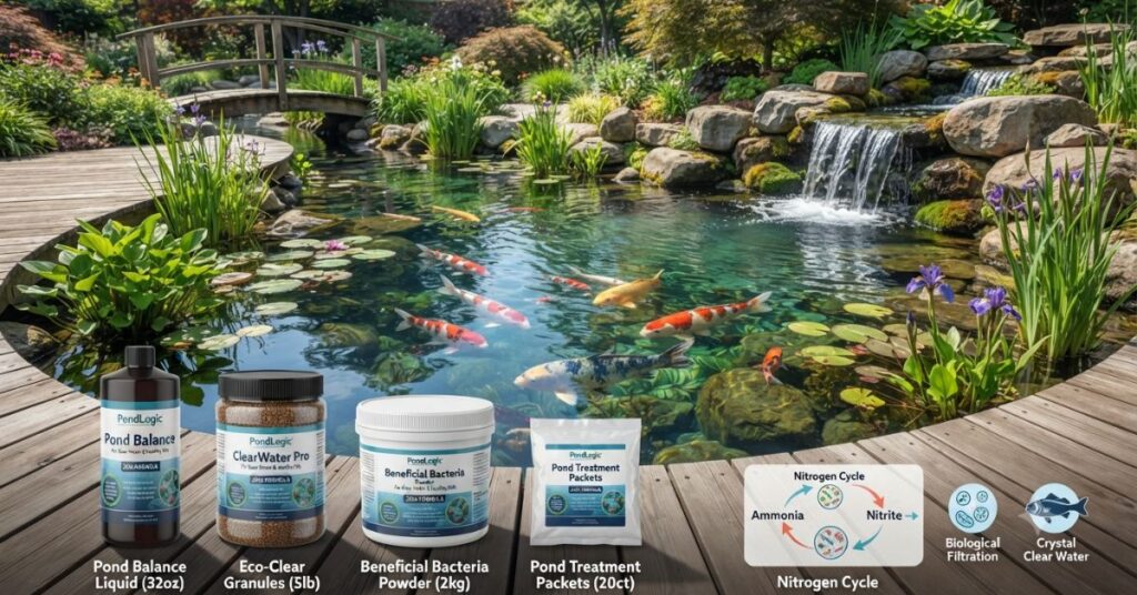 Best beneficial bacteria products for koi ponds and garden ponds to improve water clarity and fish health.
