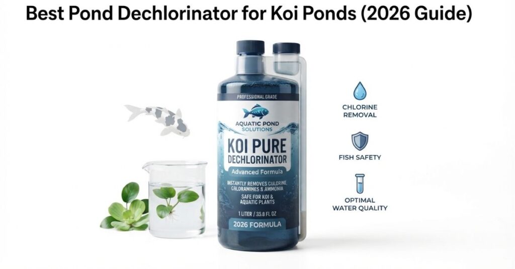 Best pond dechlorinator for koi ponds showing water conditioner products for removing chlorine and protecting pond fish