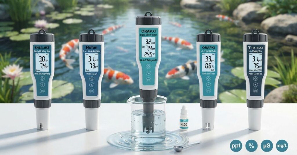 Best digital pond salt meters for koi ponds showing accurate salinity testers for measuring pond salt levels