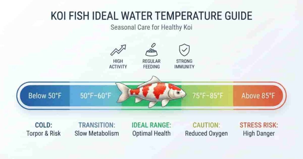 Ideal pond temperature range chart for healthy koi fish