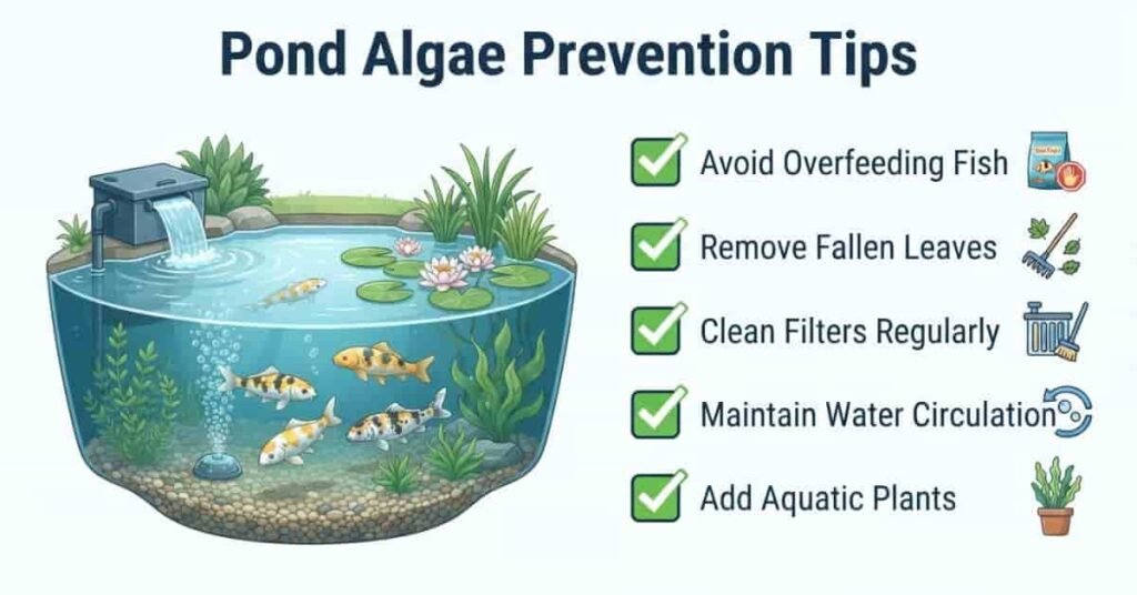 Weekly pond algae prevention checklist with maintenance tips for healthy pond water.