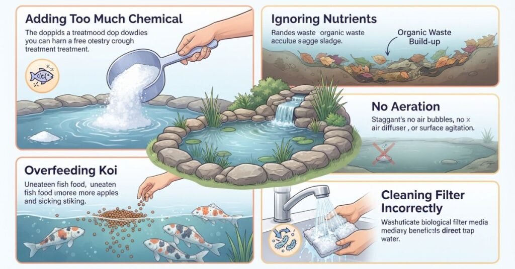 Common blanket weed control mistakes including overfeeding, chemicals, poor filtration, and no aeration