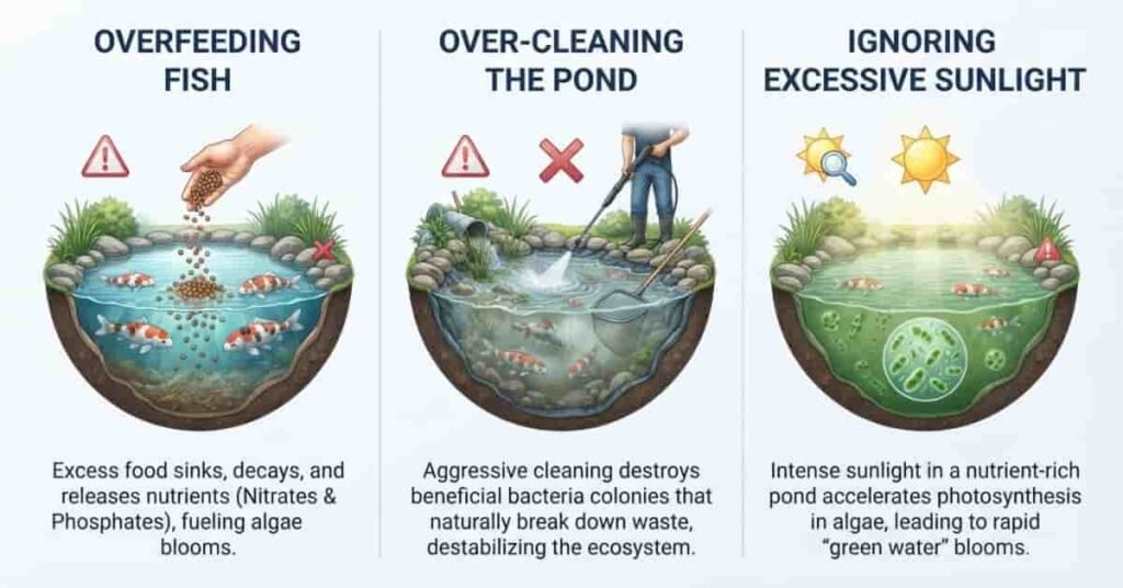Common pond maintenance mistakes that can cause green pond water