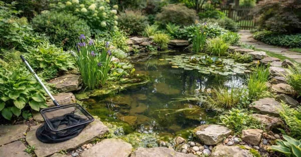 How to get rid of string algae from a garden pond using safe removal and prevention methods