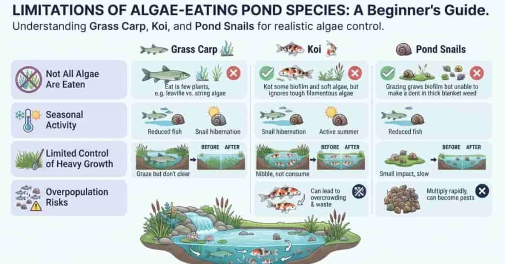 Limitations of algae-eating species for controlling string algae in ponds