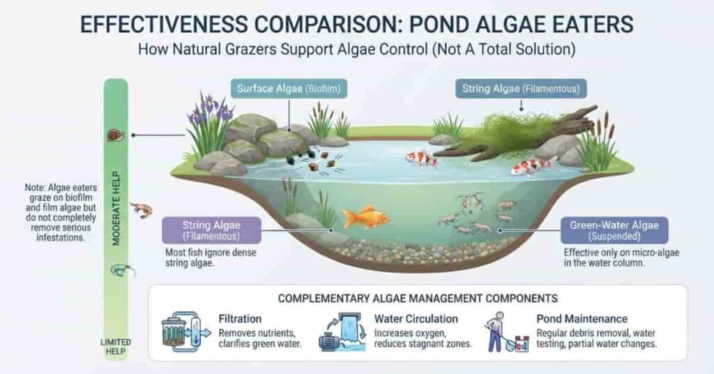 Effectiveness of fish and snails for controlling pond algae