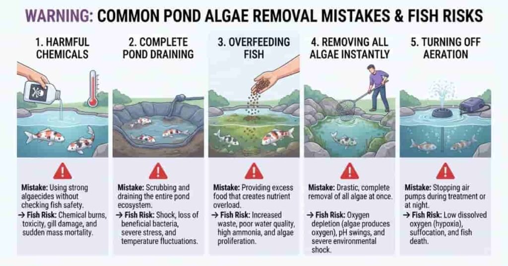 Pond algae removal mistakes that can harm fish and damage water quality
